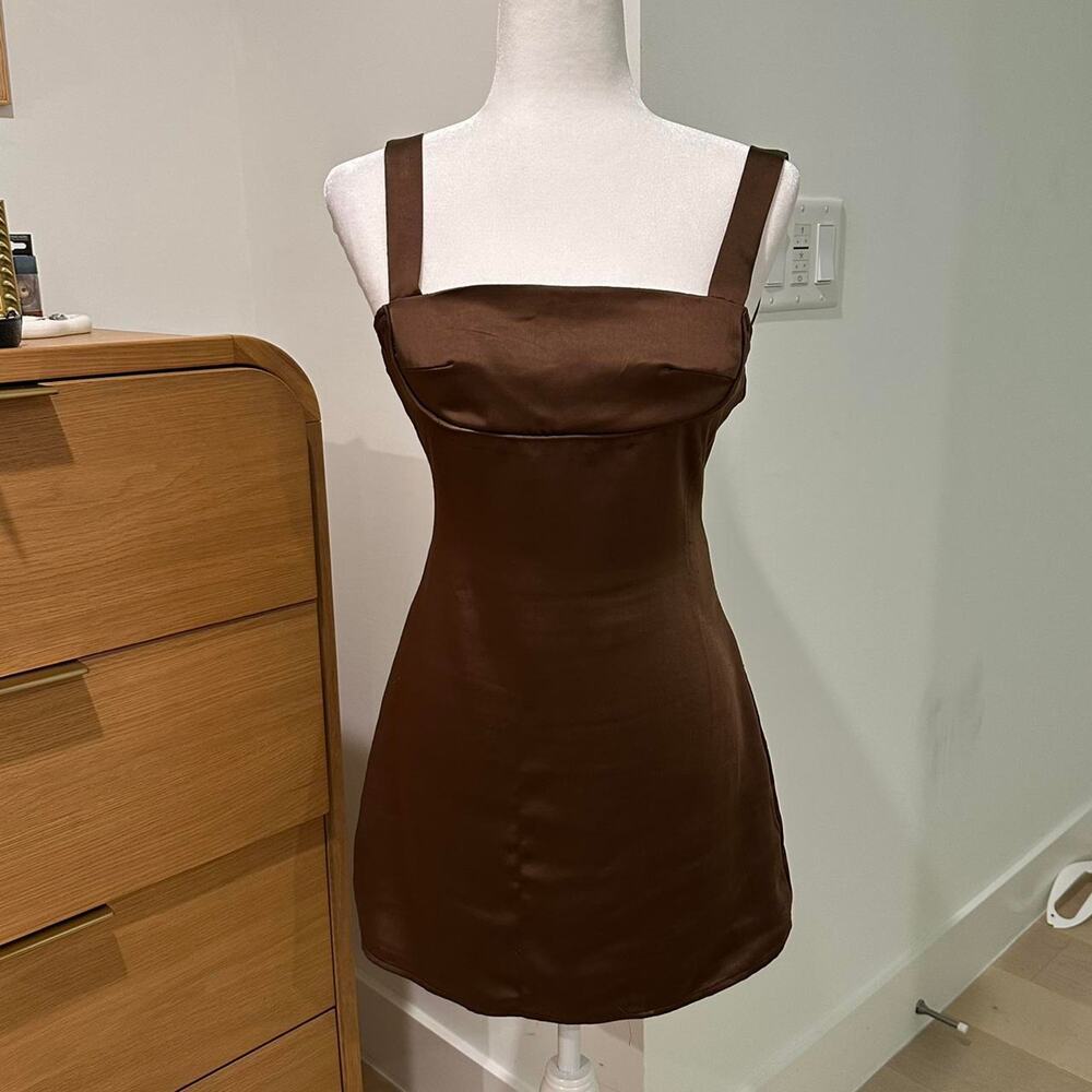 Brown mini bodycon dress with adjustable straps size XS